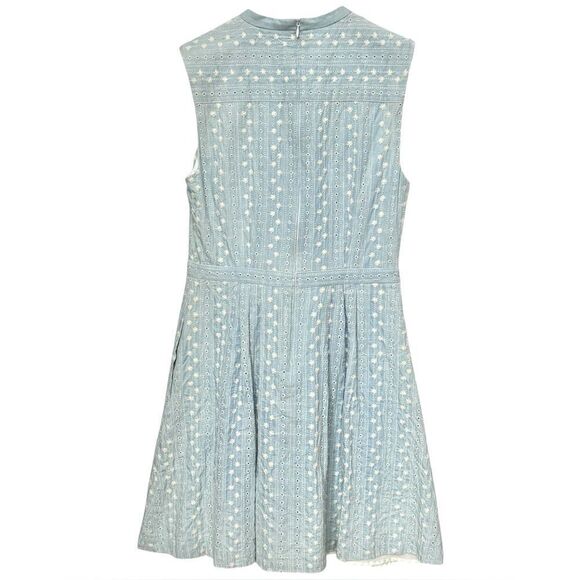 Gal Meets Glam Quinn Sleeveless Embroidered A-Line Zip Back Cotton Dress. 6. - Picture 4 of 11